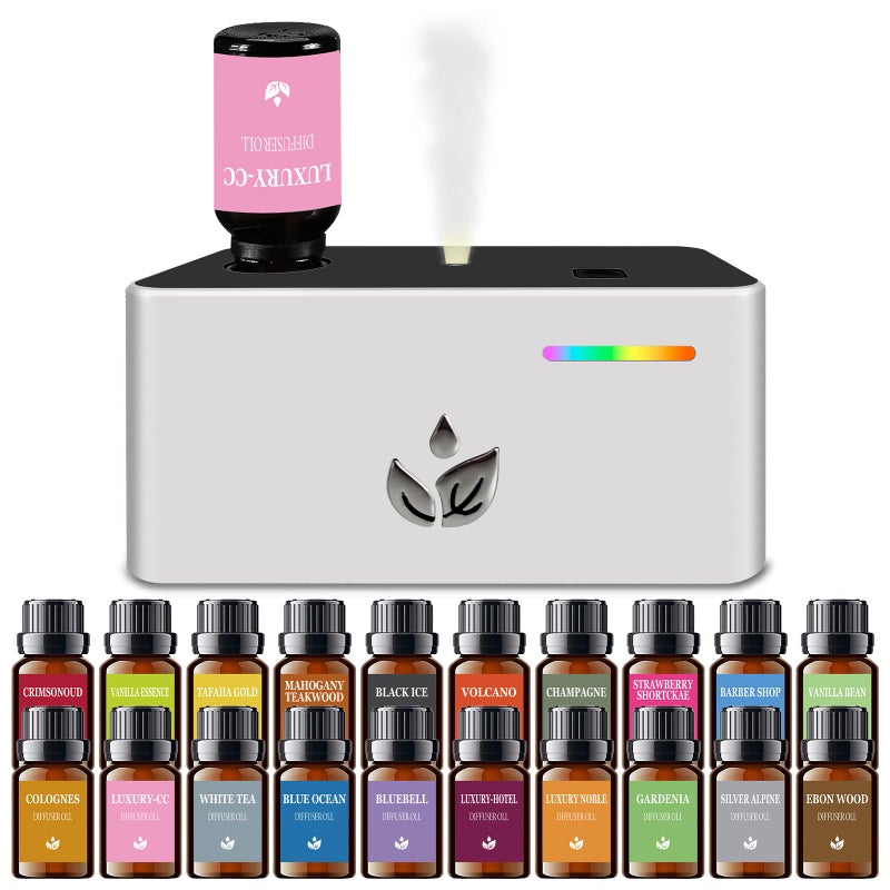 Shonoppy Essential Oil Diffuser with 20pcs Mixed Scent Fragrance Aroma Oils, Rechargeable Waterless Diffuser with 3 Spray Modes for Home Office Hotel (White Set 20PCS) - Image 1