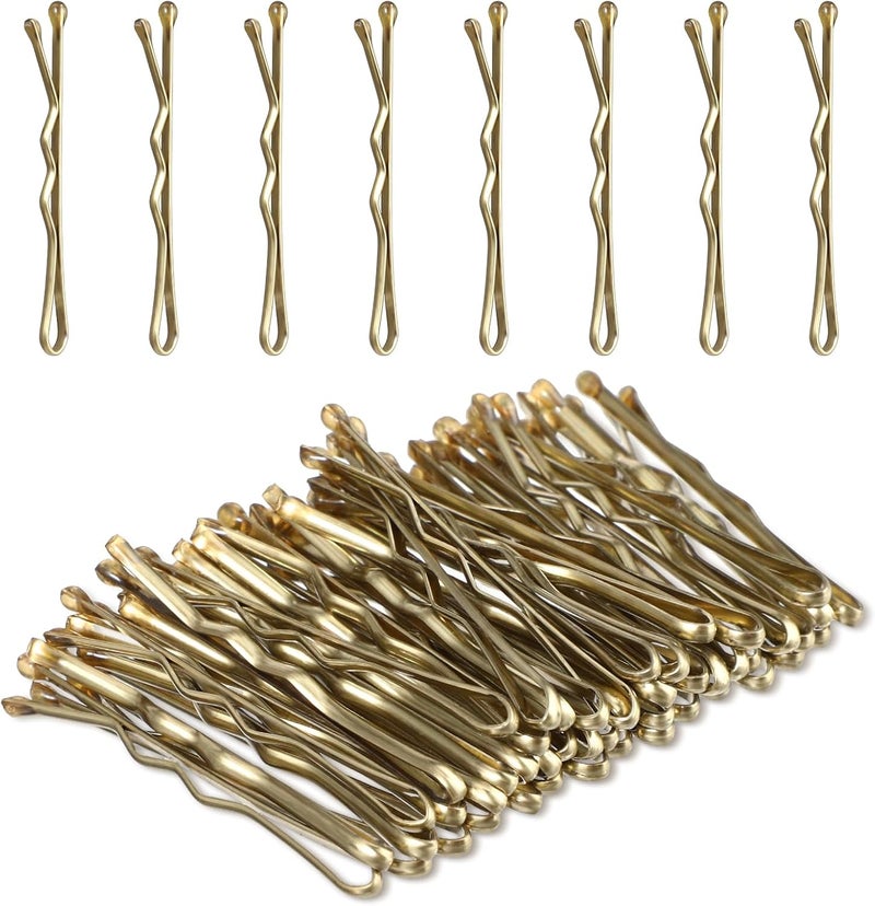 Amabro General compatible practical design Mini Bobby Pins, 50PCS 1.37 Inch Small Wavy Hair Pins Metal Hair Clip Hairpins for Women Gilr Kids Buns Long Straight Curly Hair All Hair Types(Gold) All temp range compatible build - Image 1