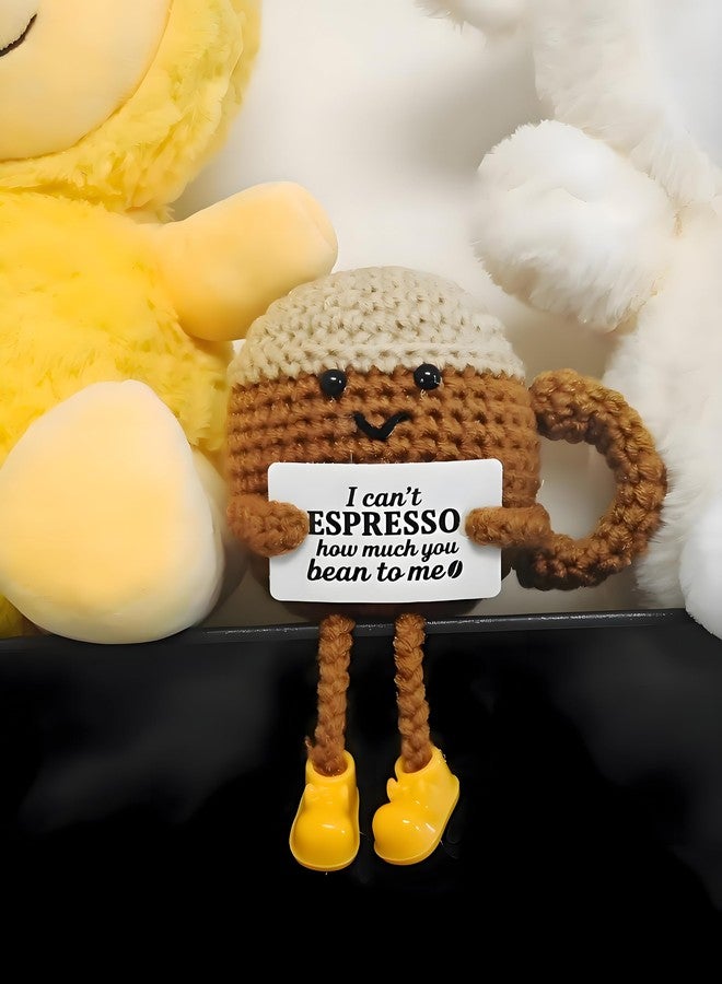 ESPETIO Birthday Gifts for Women,Cute Coffee Mug Desk Decor,Positive Espresso Emotional Crochet Handmade, Funny Happy Christmas Dolls for Women Men Girls Coffee Lover Gifts - Image 5