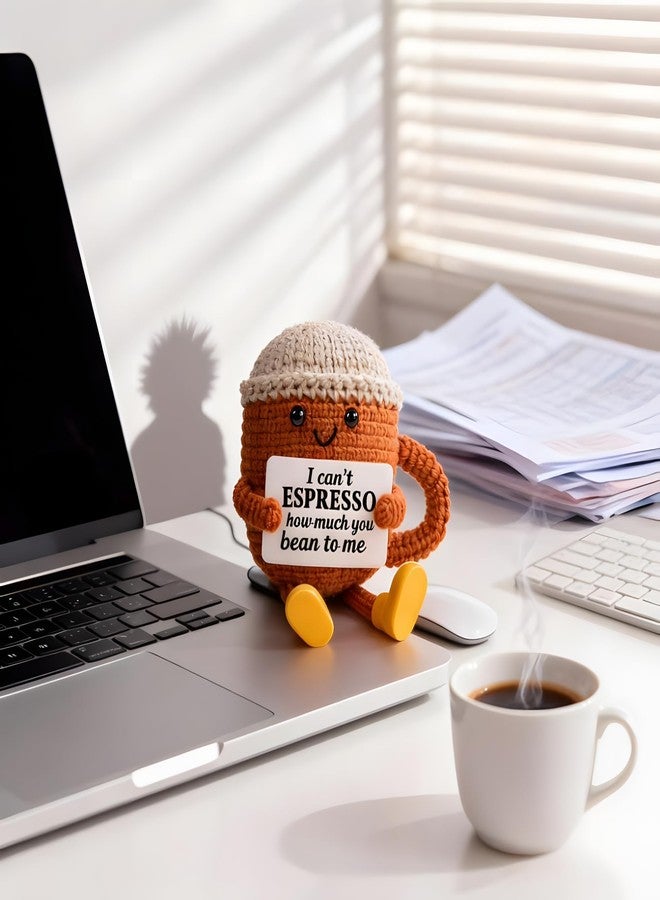 ESPETIO Birthday Gifts for Women,Cute Coffee Mug Desk Decor,Positive Espresso Emotional Crochet Handmade, Funny Happy Christmas Dolls for Women Men Girls Coffee Lover Gifts - Image 4