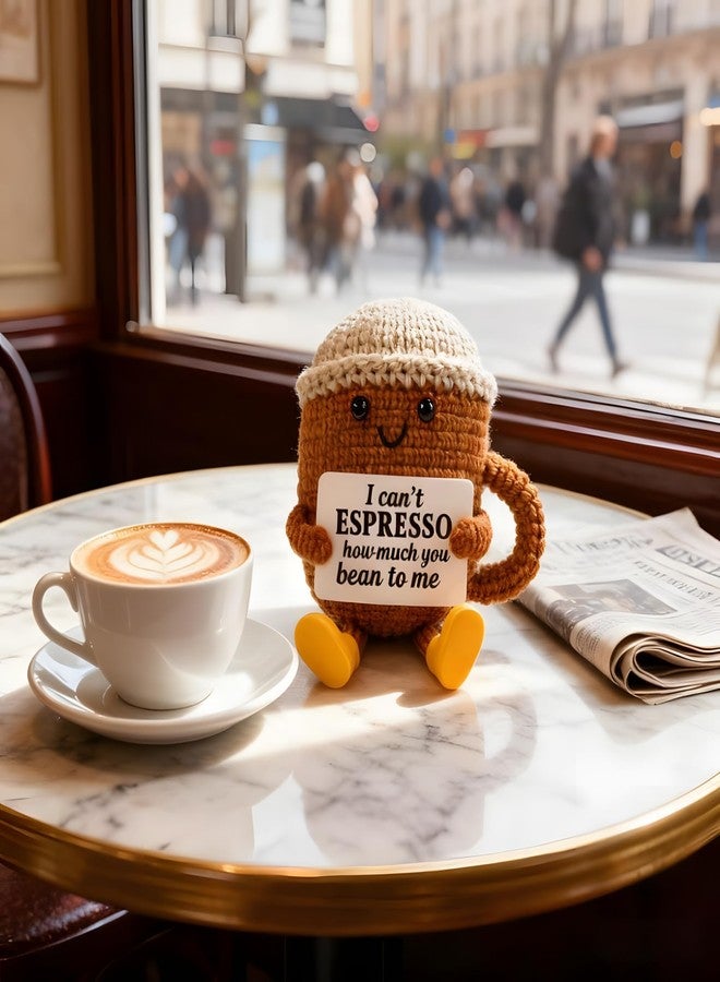 ESPETIO Birthday Gifts for Women,Cute Coffee Mug Desk Decor,Positive Espresso Emotional Crochet Handmade, Funny Happy Christmas Dolls for Women Men Girls Coffee Lover Gifts - Image 3