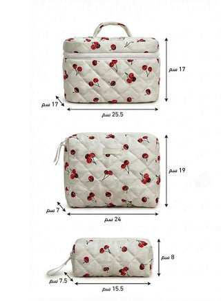 TRENZ 3-Piece Makeup Bag Set – Cherry Print Padded Cosmetic Pouches, Travel Toiletry Organizer - view 4