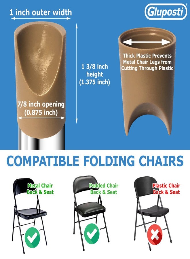 Gluposti 8 Beige Folding Chair V-Tip Stabilizer Caps, 7/8 Inch ID - Heavy Duty Nylon End Caps, Non-Marring Round Top of Leg Protectors, Compatible Replacement Stability Plugs for Metal & Padded Folding Chairs - Image 2