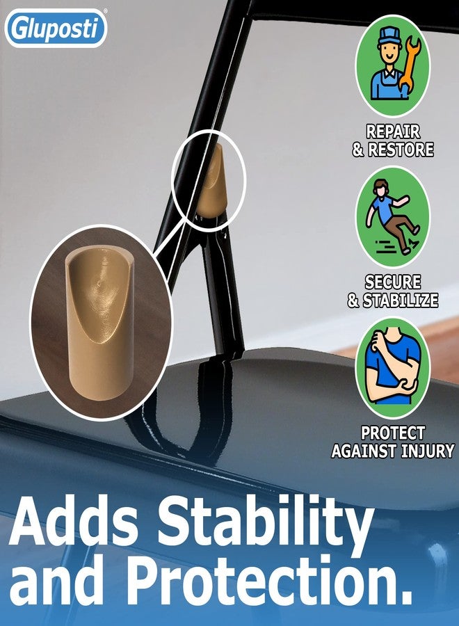 Gluposti 8 Beige Folding Chair V-Tip Stabilizer Caps, 7/8 Inch ID - Heavy Duty Nylon End Caps, Non-Marring Round Top of Leg Protectors, Compatible Replacement Stability Plugs for Metal & Padded Folding Chairs - Image 3