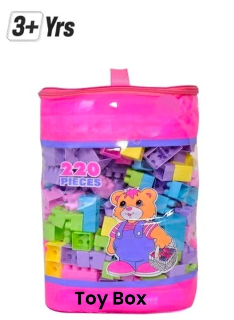 Toy Box Building Blocks Set 220-Piece With Tote Bags For Storage Durable And Portable 