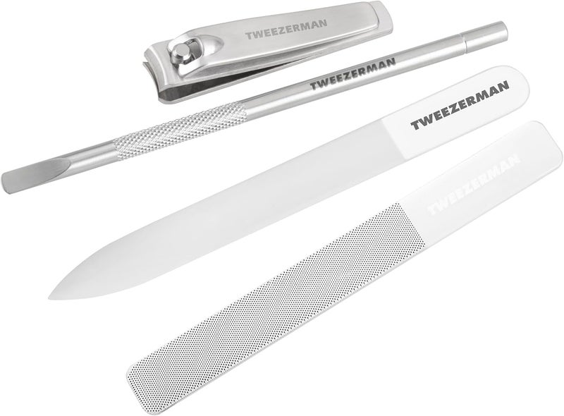 Tweezerman 4207-R Glass Nail File & Buffer Set, 4 Piece, Clear - Image 1