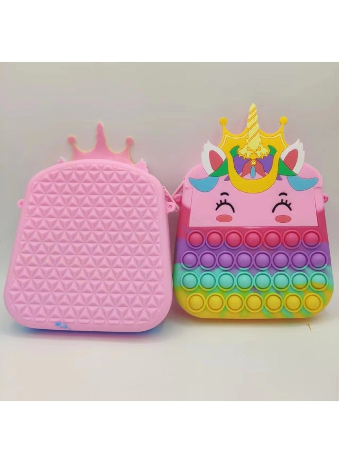 Silicone Crossbody Bag Children Boys And Girls Cartoon Shoulder Bag Unicorn Silicone Crossbody Bag Mobile Phone Bag Storage Bag-Color:Crown Macaron Color - Image 1