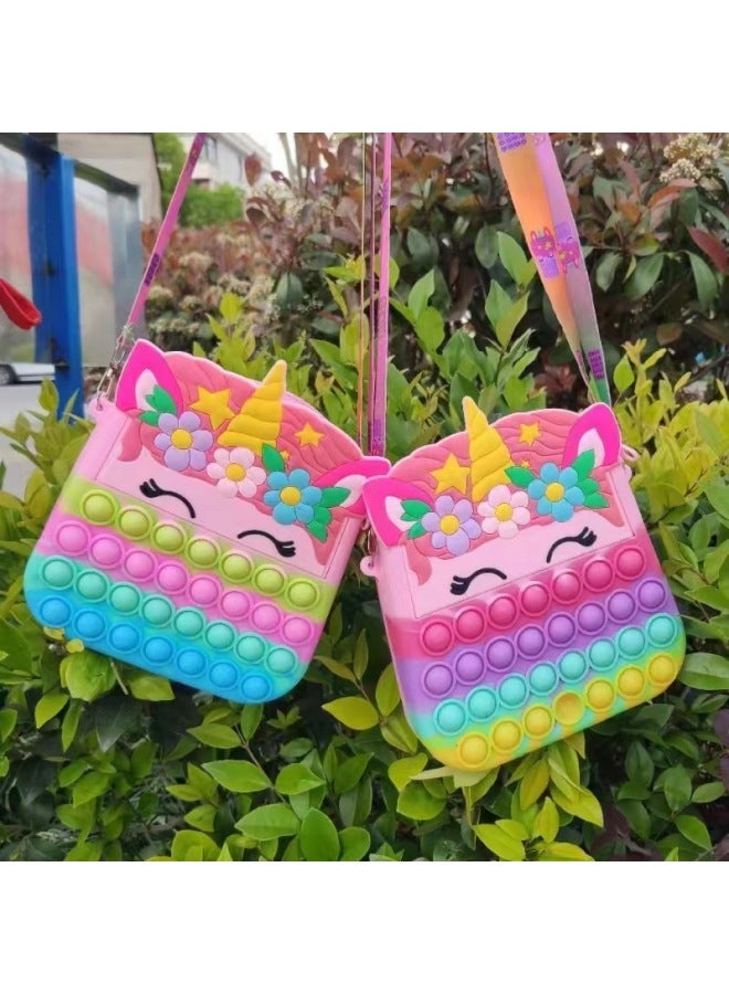 Silicone Crossbody Bag Children Boys And Girls Cartoon Shoulder Bag Unicorn Silicone Crossbody Bag Mobile Phone Bag Storage Bag-Color:Crown Macaron Color - Image 3