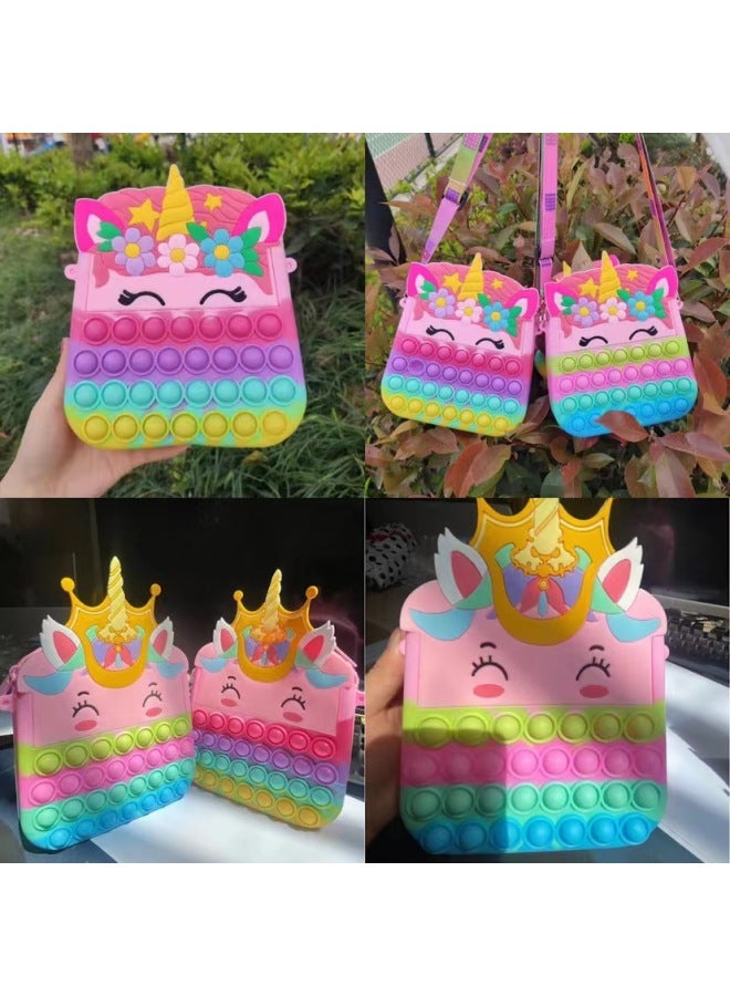 Silicone Crossbody Bag Children Boys And Girls Cartoon Shoulder Bag Unicorn Silicone Crossbody Bag Mobile Phone Bag Storage Bag-Color:Crown Macaron Color - Image 2