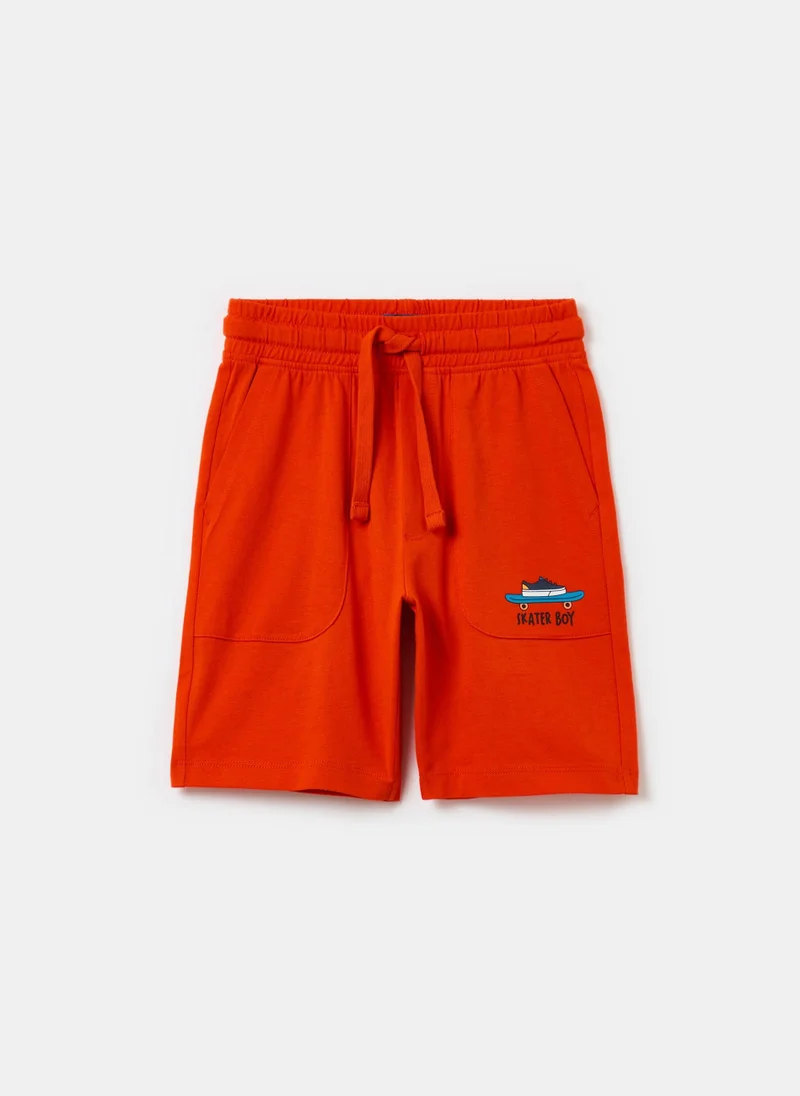 Ovs Fleece Bermuda Shorts With Drawstring And Print