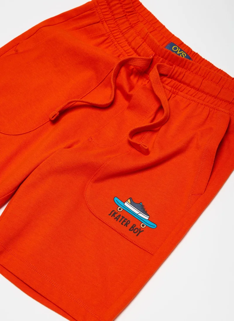 Ovs Fleece Bermuda Shorts With Drawstring And Print