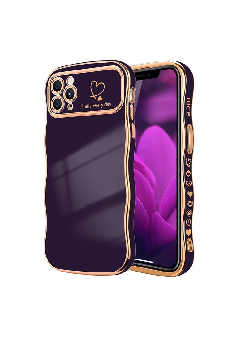 WRISTWISE Case Cover for iPhone 11 Pro, Cute Wave Frame Curly Shape with Love Heart Pattern Raised Camera Protection Cover Luxury Plating Shockproof Phone Case for iPhone 11 Pro, Purple - Image 1