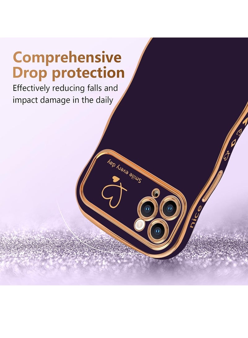 WRISTWISE Case Cover for iPhone 11 Pro, Cute Wave Frame Curly Shape with Love Heart Pattern Raised Camera Protection Cover Luxury Plating Shockproof Phone Case for iPhone 11 Pro, Purple - Image 3