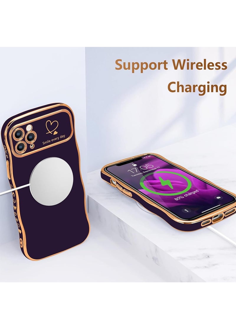 WRISTWISE Case Cover for iPhone 11 Pro, Cute Wave Frame Curly Shape with Love Heart Pattern Raised Camera Protection Cover Luxury Plating Shockproof Phone Case for iPhone 11 Pro, Purple - Image 5