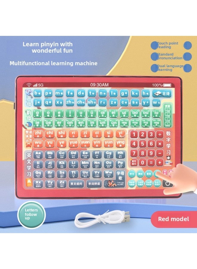 Children's Educational Grade One Tablet Reading Machine Rechargeable Learning Machine Three-in-one Spelling Training Early Education Learning Machine-Color:133 Watermelon Red And Pinyin Watch  - Image 1