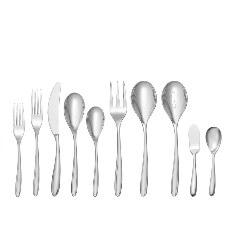 Namb Bend 45Piece Flatware Collection Excellent Forged Stainless Steel Utensils with Graceful Curved Handles Service for 8 with Hostess Set Contemporary Tableware for Dining Events