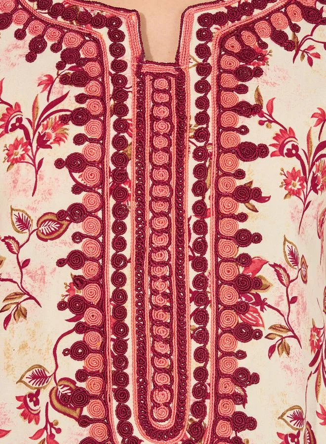 Maxim Creation Floral Print Rayon Mukhawar Jalabiya with Handwork by Styli