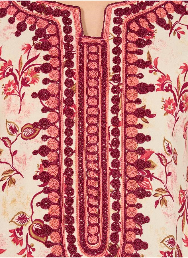 Maxim Creation Floral Print Rayon Mukhawar Jalabiya with Handwork by Styli  - Image 3