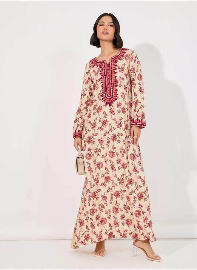 Maxim Creation Floral Print Rayon Mukhawar Jalabiya with Handwork by Styli  - Image 1