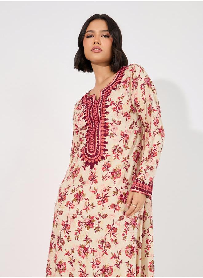 Maxim Creation Floral Print Rayon Mukhawar Jalabiya with Handwork by Styli  - Image 2