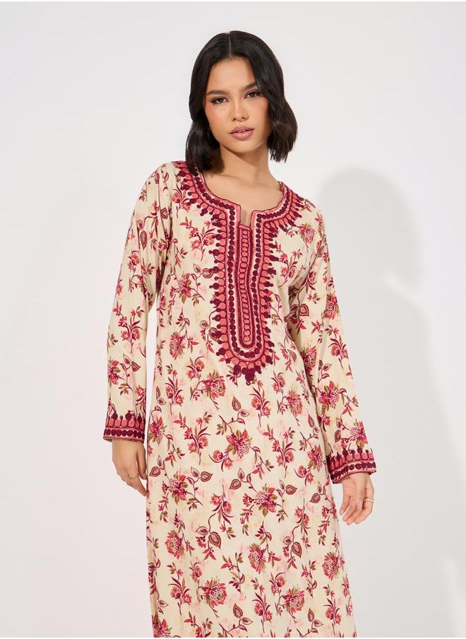 Maxim Creation Floral Print Rayon Mukhawar Jalabiya with Handwork by Styli  - Image 5