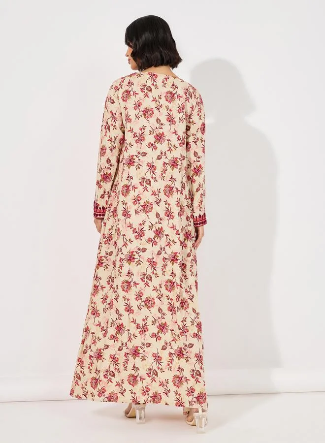 Maxim Creation Floral Print Rayon Mukhawar Jalabiya with Handwork by Styli