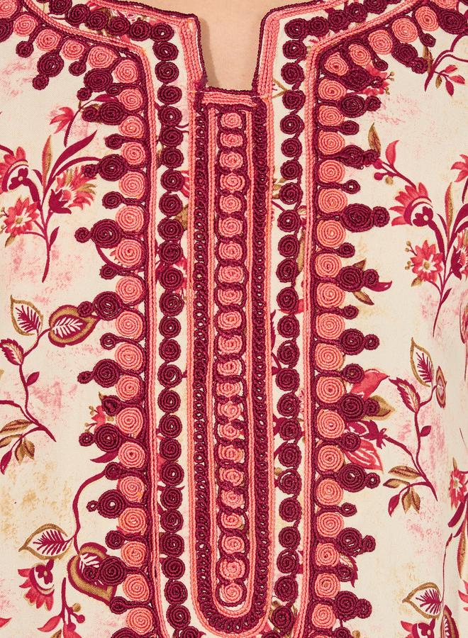 Take Two Floral Print Rayon Mukhawar Jalabiya with Handwork - Image 3