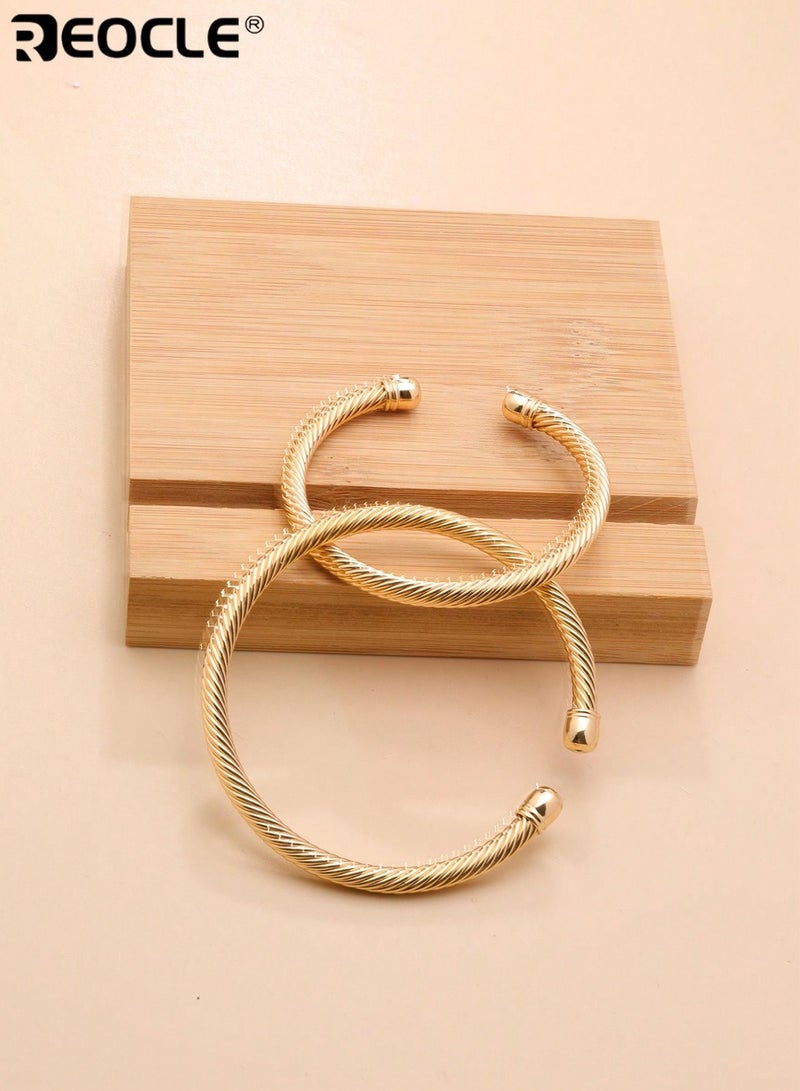 REOCLE Women's Gold-Tone Twisted Cable Bangle Bracelet Minimalist Textured Cuff Sleek Everyday Jewelry for Daily Wear and Special Occasions - Image 4