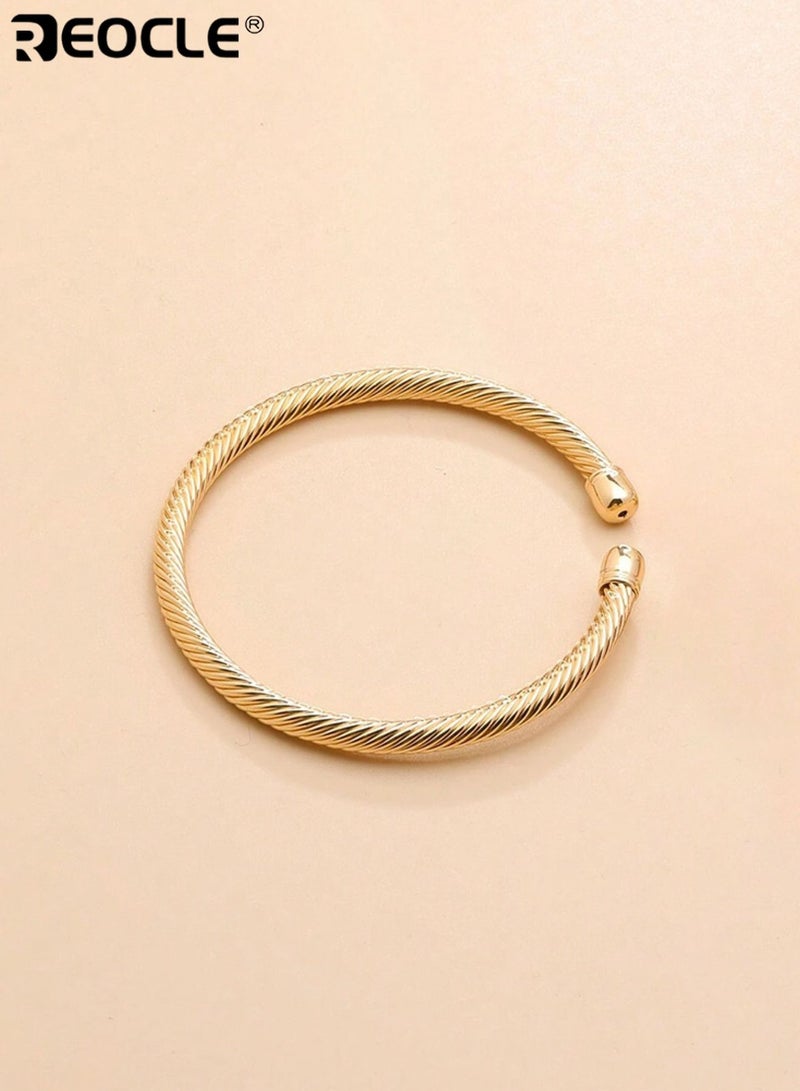 REOCLE Women's Gold-Tone Twisted Cable Bangle Bracelet Minimalist Textured Cuff Sleek Everyday Jewelry for Daily Wear and Special Occasions - Image 2