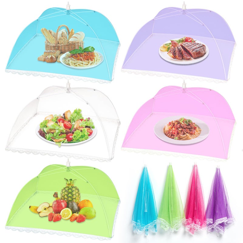 ZAUGONTW 5 Pack Food Cover Tents Food Covers for Outdoors Mesh Cover Reusable and Collapsible Outdoor Picnic Net for Parties Picnics BBQs Fruit Covers - Image 2