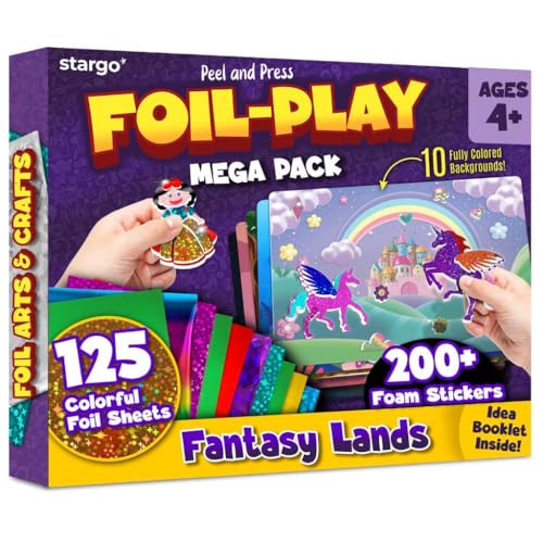 stargo Foil Creative Art Kit for Kids Fun Craft Set with TripleLayer 3D Stickers Foil Sheets Creative Arts Crafts for Birthday Party Girls Boys DIY Activity Travel Toys Gifts for Ages 4 5 6 7 8 9 - Image 1