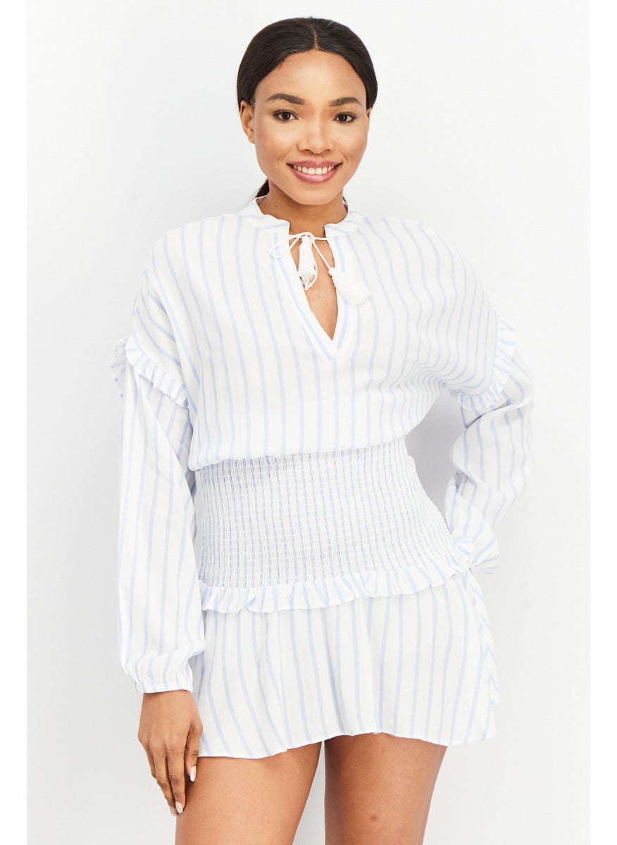 Women Stripe Long Sleeve Mini Dress, White - pzsku/Z3E073DC17A878FAFC47BZ/45/_/1724351558/3bcff0a8-9aa4-4749-8766-81a6fbb18c83