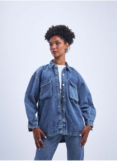 Oversized Medium Wash Flap Pocket Denim Shirt Jacket. - pzsku/Z3E073DEA2FC3312B1736Z/45/_/1721176786/df78b175-b819-4167-942a-c9362ffb6402