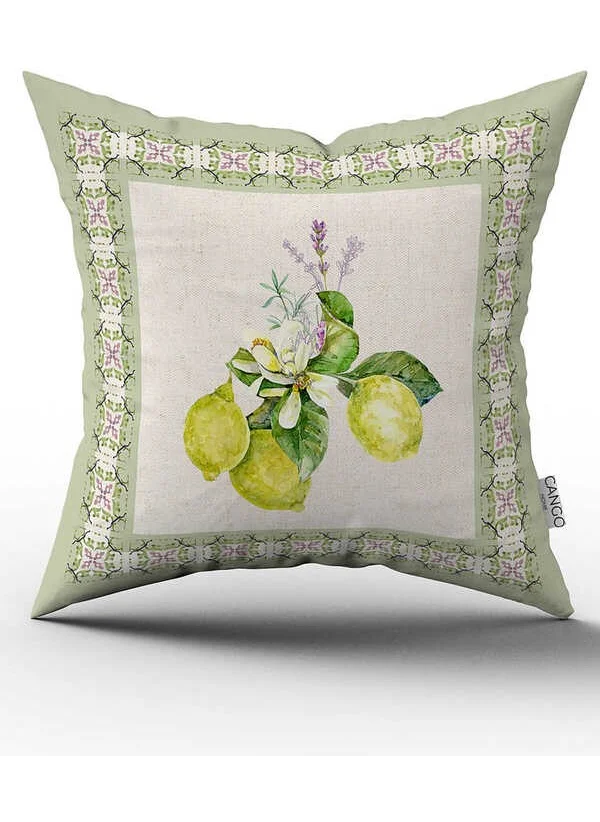 Cango Home Double Sided Green Cream Decorative Lemon Patterned Digital Printed Throw Pillow Cover CGH1081