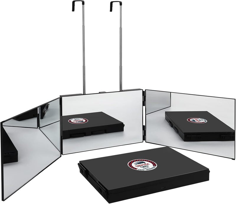 Dripex 3 Way Mirror for Self Hair Cutting, 360° Mirror for Men or Women, Trifold Self Haircut Mirror with Height Adjustable Hooks, for Makeup, Styling, Shaving, Braiding, Dye Hair (Black Without LED)