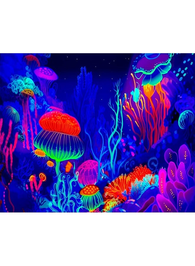 CaterRina Underwater Scene Aquarium Background Cartoon Style Tropical Jellyfish Corals Terrarium Background Aquatic Life Deep Sea Ocean Marine Fish Tank Backdrop Poster Wallpaper Decorations Vinyl 30x12in - Image 1