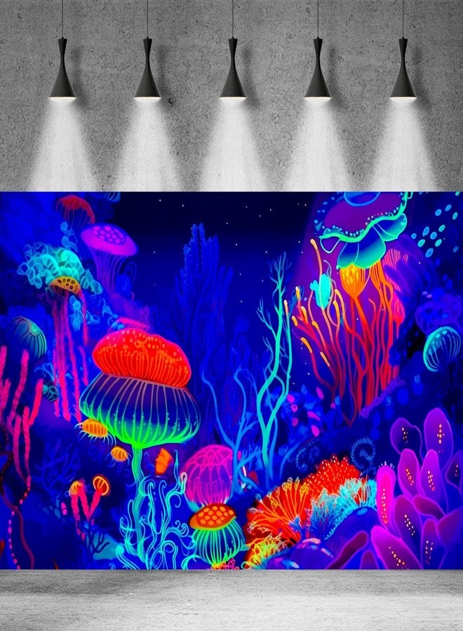 CaterRina Underwater Scene Aquarium Background Cartoon Style Tropical Jellyfish Corals Terrarium Background Aquatic Life Deep Sea Ocean Marine Fish Tank Backdrop Poster Wallpaper Decorations Vinyl 30x12in - Image 3