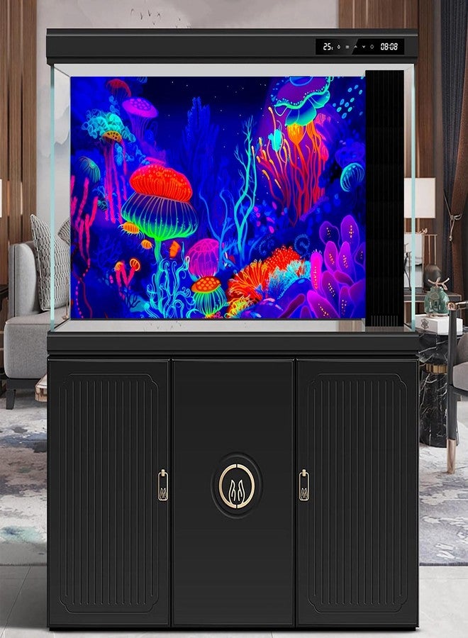 CaterRina Underwater Scene Aquarium Background Cartoon Style Tropical Jellyfish Corals Terrarium Background Aquatic Life Deep Sea Ocean Marine Fish Tank Backdrop Poster Wallpaper Decorations Vinyl 30x12in - Image 2