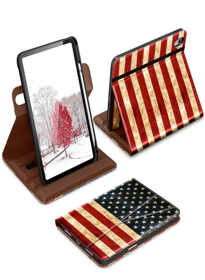 DTTO for iPad A16 Case, iPad 11th / 10th Generation Case (2025/2022), 360 Degree Rotating Premium Leather Folio Stand Cover with Pencil Holder, New US Flag - Image 1