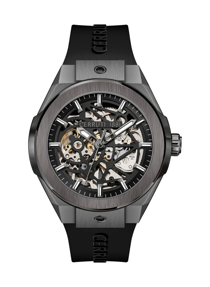 CERRUTI 1881 Ruscello Skeleton Dial Black Silicone Strap Analog Watch for Men