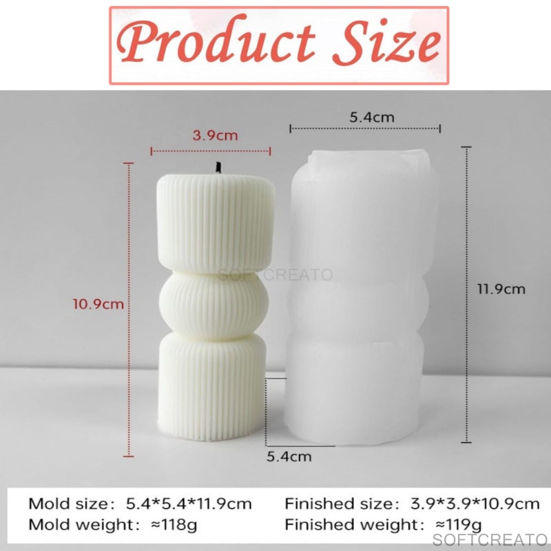 SOFTCREATO Striped Ball Candle Molds I 3D Cylindrical Column Ribbed Striped Pillar Aesthetic Geometric Silicone Wax Mould I for DIY Handmade Ornament Aromatherapy Soap, Resin Art Craft Making - Image 3