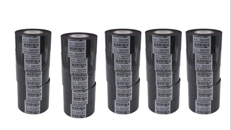 True-Ally 25 لفة شريط الطباعة الساخنة نقل حراري 30 مم × 100 م لآلة ترميز التاريخ الطابعة الساخنة 241 241B 241S TJ-08 DY-8 DY-6 (أسود) - Image 1