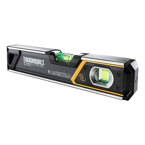 ToughBuilt – 9" Lighted Magnetic Box Level, Compact Aluminum Level with LED-Lit Vials, Rare Earth Magnets, V-Groove Base, and Shockproof End Caps - Image 1