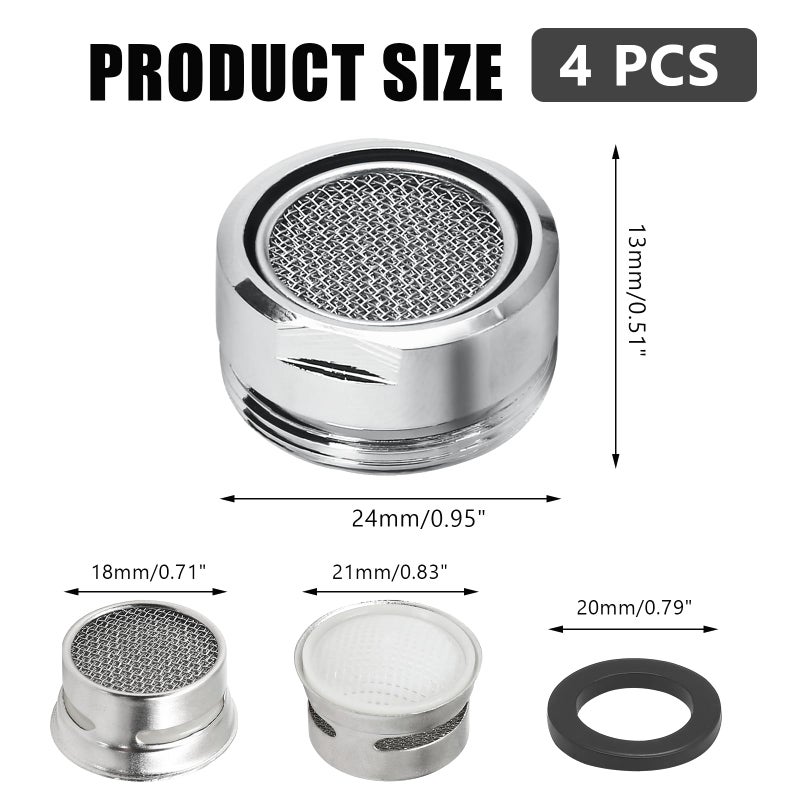 Litoexpe 15/16 Inch Faucet Aerator 4 PCS, Kitchen Sink Aerator Replacement Parts, Sink Faucet Male Thread Faucet Filter with Brass Shell and Gasket for Bathroom - Image 2