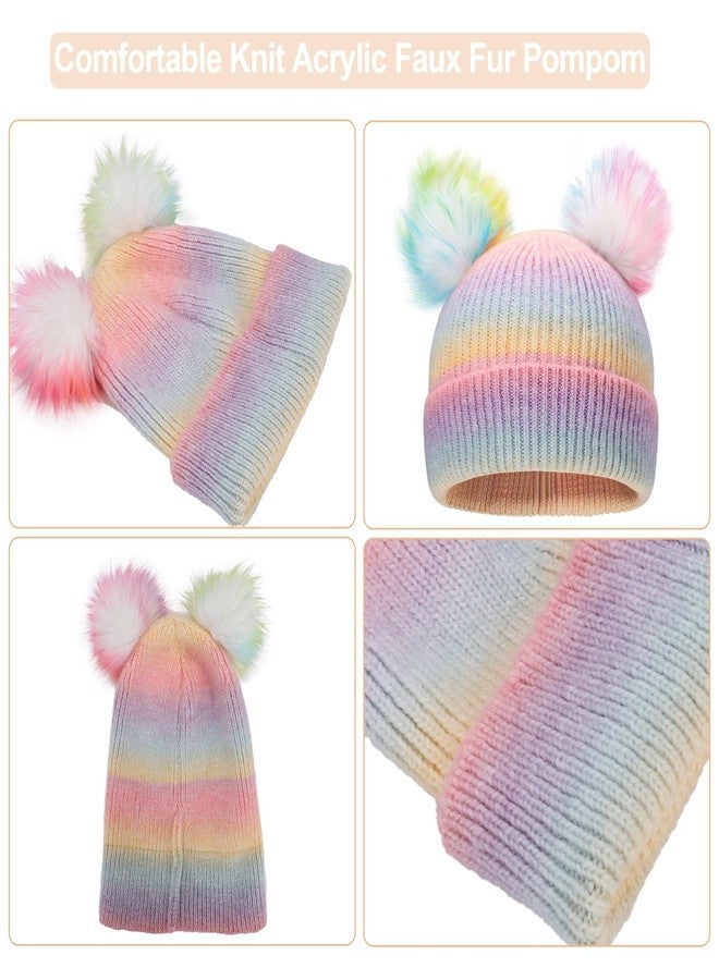 ACTLATI Kids Winter Knitted Colorful Pompom Beanie Hat Outdoor Ski Hat for Big Girl Ages 7-12 - Image 4