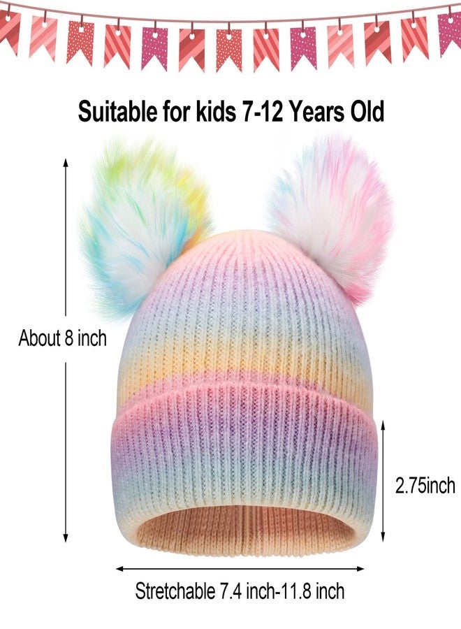 ACTLATI Kids Winter Knitted Colorful Pompom Beanie Hat Outdoor Ski Hat for Big Girl Ages 7-12 - Image 3