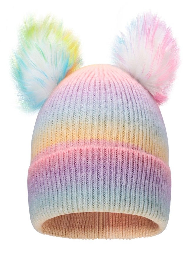 ACTLATI Kids Winter Knitted Colorful Pompom Beanie Hat Outdoor Ski Hat for Big Girl Ages 7-12 - Image 1