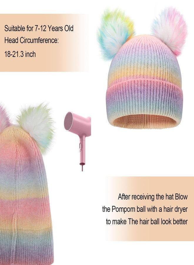 ACTLATI Kids Winter Knitted Colorful Pompom Beanie Hat Outdoor Ski Hat for Big Girl Ages 7-12 - Image 5