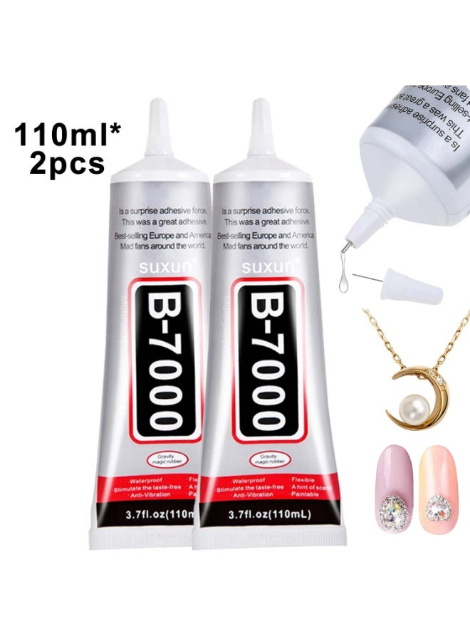 B-7000 Multipurpose Clear Glue – Strong Flexible & Waterproof Adhesive, Needle Tip for Precise Repair, Non-Toxic & Quick Drying, for Phone Screen, Jewelry, Leather, Glass, Ceramic, DIY Crafts, Nail Art & Household Fixes (110mL*2PCS)