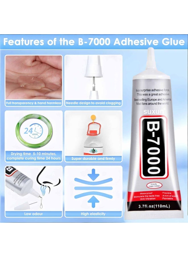 SUXUN B-7000 Multipurpose Clear Glue – Strong Flexible & Waterproof Adhesive, Needle Tip for Precise Repair, Non-Toxic & Quick Drying, for Phone Screen, Jewelry, Leather, Glass, Ceramic, DIY Crafts, Nail Art & Household Fixes (110mL*2PCS) - Image 3